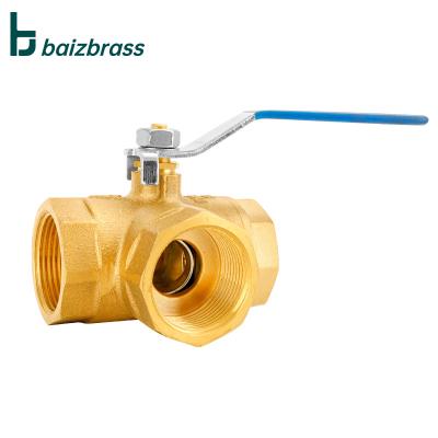 China General DN15 DN20 1/4inch To 2inch Three Way Brass Manual Ball Valve With Female Thread for sale