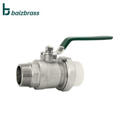 China Double Color Union PPR Brass Ball Valve 20-63mm General White Brass Core Long Handle for sale