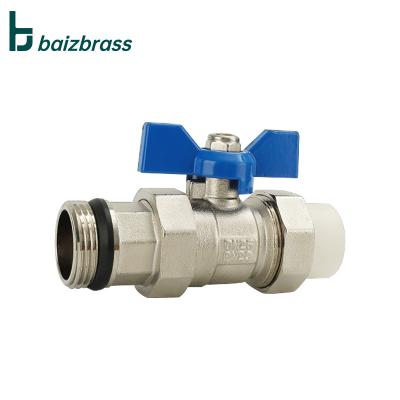 China Genuine unions ppr male thread brass handle butterfly ball valve general blue water flow control for sale