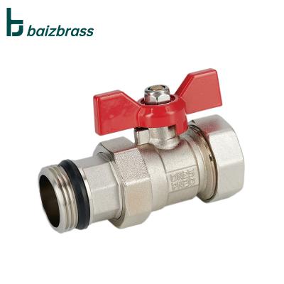 China Genuine unions ppr male thread brass handle butterfly ball valve general red water flow control for sale