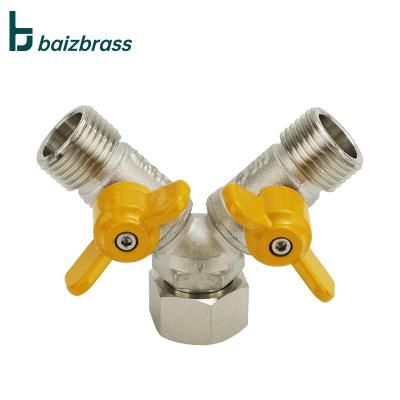 China General Brass Nickel Plated Butterfly Handle Three Way Five-way Ball Valve Three Way Valves for sale