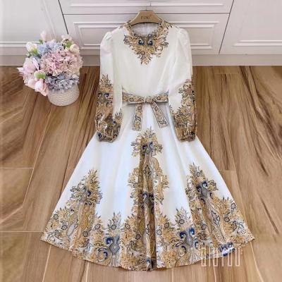 China Long Sleeve Fashion Dresses Women Canvas Casual Anti-Static Soft Medium Length Skirt for sale