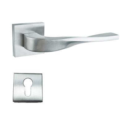 China OEM Modern High Class Solid Casting Stainless Steel Bedroom Door Lever Handle On Square Rose for sale