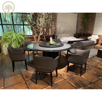 China Other Leather Dining Chair Chairs Modern Round Dining Table Set 6 Chairs With Wooden Legs for sale