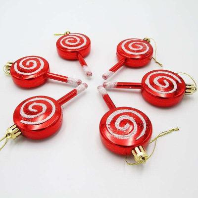 China Festival Stuff Lovely candy cane 10cm red lollipop Christmas tree pendant 6pcs/box of  gold powder plastic children's small gift for sale