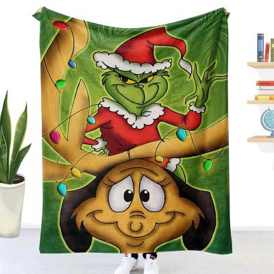 China PORTABLE Custom christmas grinch blanket soft throw foldable light travel portable flannel blanket for sale