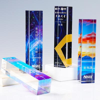 China Europe Trophies Manufacturer Wholesale Sublimation Latest Award Trophy Soccer Custom 3d Glass Crystal Trophy for sale