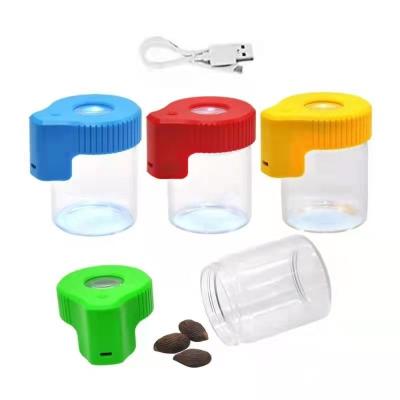 China Safe High-quality Custom Cookis storage jar with lid led air tight magnifying glass jar with light for sale