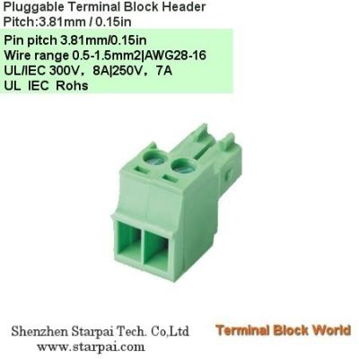 China Plug-Terminal Block  Head vertical connect wire Pitch:3.81mm / 0.15 in for sale