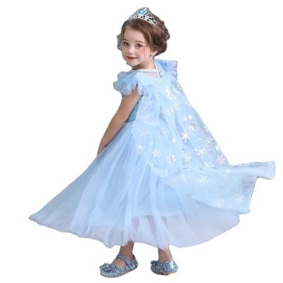 China Handmade Elsa Princess Costume Blue Birthday Sequin Dress Up Dresses for Kids 2 to 10 Years Old for sale