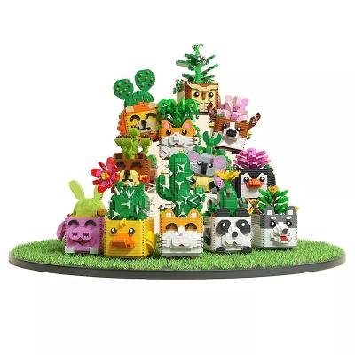 China Hot Sales Simulation Succulent Model Plants Assembly Animal Model Blocks Flowerpot Building Blocks Flowers Educational Building Blocks Toys for sale