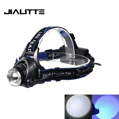 China Jialite H015 High Power Dual Waterproof Light Sources XPE White Blue Crees Rechargeable Led Headlight Q5 for sale