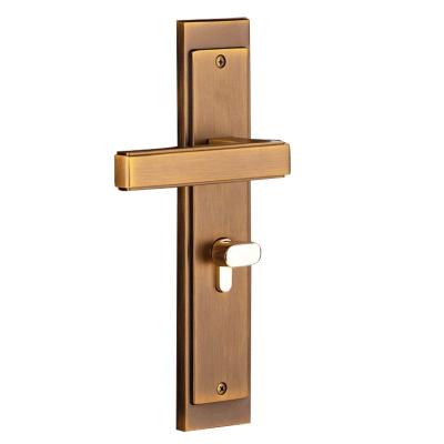 China Long-Lasting Hardware Modern simple line brass door lock indoor wooden door handle hardware bedroom home mute for sale