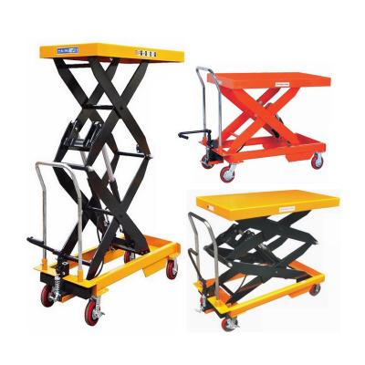 China Advertising Company Easy-Operation High Lift Manual Scissor Lift Table With Wheels for sale