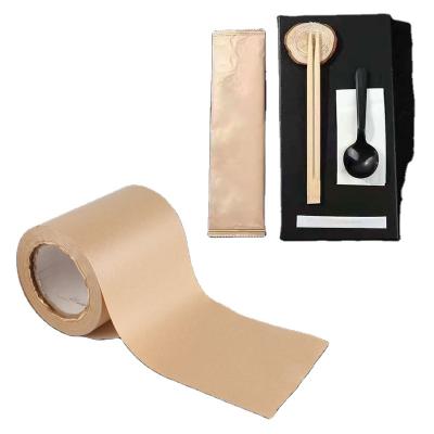 China Waterproof Wooden Cutlery Set Kraft Paper Pack Cutlery Packaging Printed Paper for sale