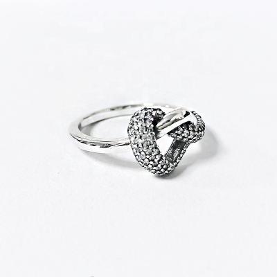 China Fashionable Thailand factory Custom ALE S925 Sterling Silver Knotted LOGO Heart Ring Luxury Jewelry for Women or Mother for sale