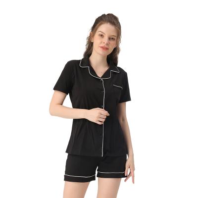 China Breathable Basic Comfortable Ladies Loose Two Piece Long Sleeve Short Pajamas Set for sale