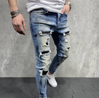 China New Design Viable Custom Paintable Patchwork Jeans Men Skinny Ripped Jeans Pants for sale