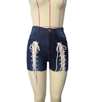 China New Summer Breathable Fashion Waist Bandage Denim Top Shorts Women Jean Shorts Blue for sale