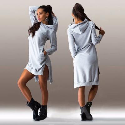 China Custom Breathable High Quality Fashionable Long Sleeve Women Hooded Sweatshirt Dress for sale