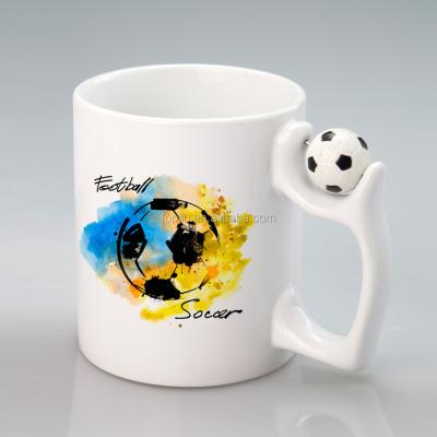 China Durable Coating Mug For Sublimation , Handle Mug Football Shaped Custom Printed Coffee Mug for sale