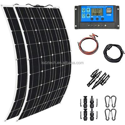 China Factory Direct Promotion Solar Panel 200W 18V ETFE Solar Panel 125mmx125mm Direct Cell Flexible Monocrystalline Semi Flexible PV Cable ALL BLACK for sale