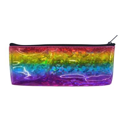 China Wholesale Custom Rainbow Triangular Pouch Pencil Case PVC Laser Pencil Bag Leather Material Eco-friendly Bag For Girls for sale