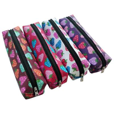 China Square Strawberry Pencil Bag Student Office School Zipper Custom Material Eco-friendly Stationery Creative Pen Case For Student for sale