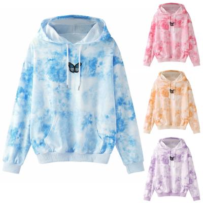 China 2022 Autumn Winter Tie-Dye Butterfly Printing Women's Anti-Wrinkle Hoodies Sweatshirt Tracksuit Sports Sweatshirt Long for sale