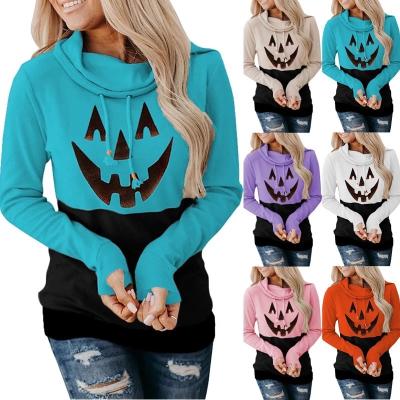 China Anti-wrinkle 2021 winter Halloween pumpkins printing high collar leisure women's long-sleeved sweatshirt hoodie for sale