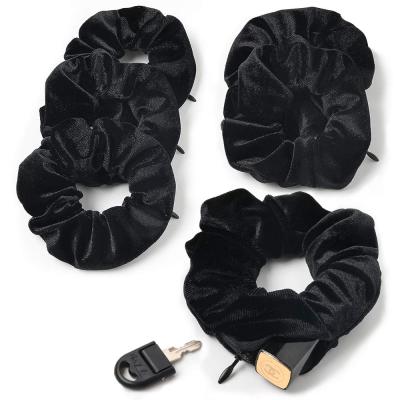 China Fashion Velvet Scrunchies With Pocket Zipper Hair Ties Stuff Scrunchy Hidden Scrunchie Elastic Bandsands Gifts FO Black Ponytail Holder for sale