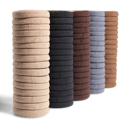 China 100 Bundles Thick High Stretch Strong Stretch Cotton Soft Seamless Design No Crease Damage Cotton Hair Bands Hair Ties Seamless Ponytail Holders for sale