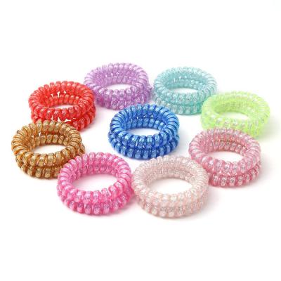 China Traceless Glitter TPU Multicolor Rubber Stretchy Curly Cord Coil Telephone Line Hair Ties For Lady for sale