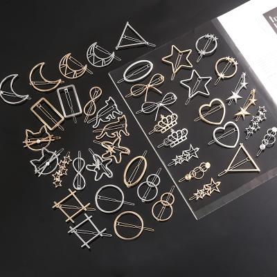 China Minimalist Alloy Metal Tasty Gold Hair Clip Hairpin Metal Slings, Circle, Triangle And Moon Silver Hollow Geometric Accessories for sale