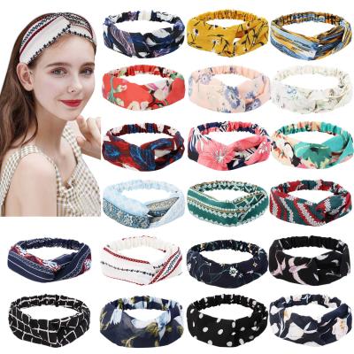 China Women Women Headbands With Twist Knot Boho Flower Printing Criss Cross Head Wrap Elastic Hair Band for sale