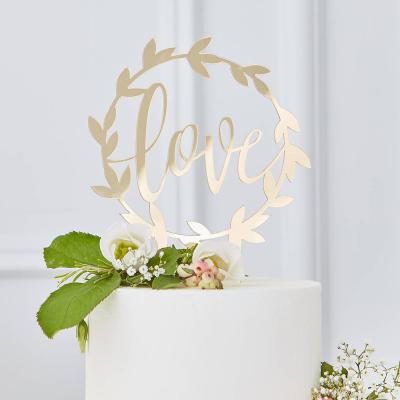 China Custom Made Personalized Popular Gold Glitter Wedding Decoration Display Happy Birthday Mirrors Acrylic Cake Topper for sale