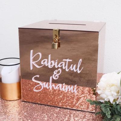 China Hot Sale Eco-friendly Mirror Box Acrylic Wedding Wish Card Box Good Acrylic Storage Box Wedding Decoration for sale