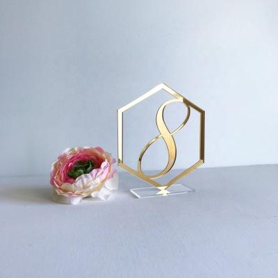 China Hot Selling Gold Hexagon Acrylic Number Eco-friendly Acrylic Table Wedding Table Numbers For Wedding Decoration for sale