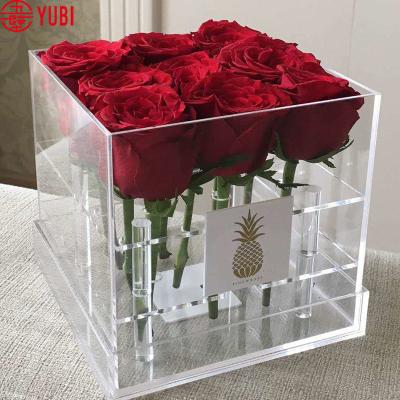 China New Customized Logo Brand Clear Acrylic Flowers Box With High Quality for sale