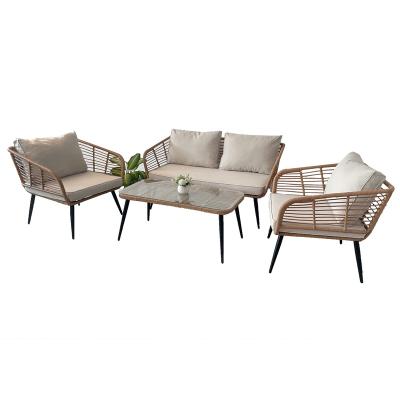 China Weather God Outdoor Furniture Supplier 4 Pieces Rattan Sofa Set Outdoor Furniture Sale Set Outdoor PE Wicker Patio Rattan Chairs And Table for sale