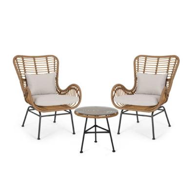 China Outdoor hot sale furniture chair outdoor weather furniture and coffee table set balcony PE wicker 3 pieces Bistro wicker chair set for sale