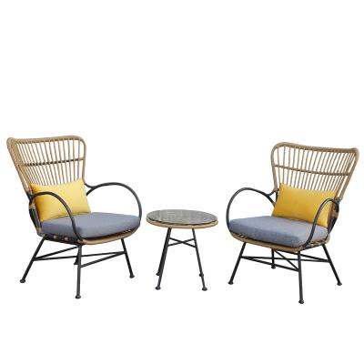 China Weather Furniture Outdoor Garden Furniture Bistro Set Wicker Chair Hot Sale Iron Woven Wicker Table And Chair Set Luxury Antique Cane Rattan Chairs for sale