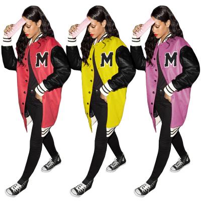 China 2022 Spring Winter QUICK DRY Custom Varsity Letterman Logo Women's Baseball Jacket Chenille Patchwork Street Wear Long Oversized Coats for sale