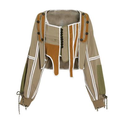 China Spring 2022 New Fashion Patchwork Button Patchwork Multi Color Streetwear Cargo Jacket QUICK DRY Crop Jacket For Ladies for sale