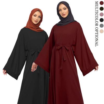 China 2021 New Arrivals Maxi Long Sleeve Muslim Dress Arabic Solid Color Puls Size Anti-Static Hot Item Long Dress for sale