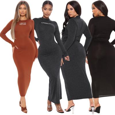 China Viable Hot Selling Women's Long Round Fashion Long Sleeve Letter Neck Plus Size Sexy Dress for sale