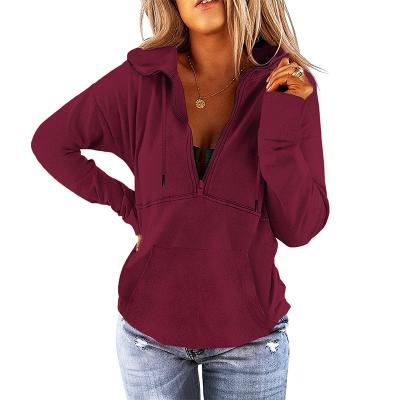 China 2021 autumn new wholesale new color zipper hooded loose hooded pocket hooded anti-pilling women's long-sleeved shirt in stock for sale