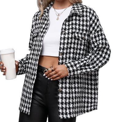 China 2021 autumn reversible plaid long-sleeved shirt straight loose casual jacket again coated plaid top women for sale