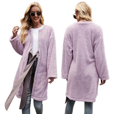 China Viable High Quality Loose Dishonest Fleece Lace Long Sleeve Mid Length Cardigan With Plush Jacket for sale