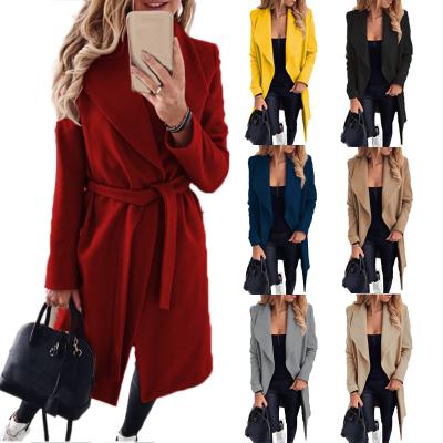 China New fashion autumn and winter anti-wrinkle lace lapel pure color lace coat high quality woolen women's clothing for sale